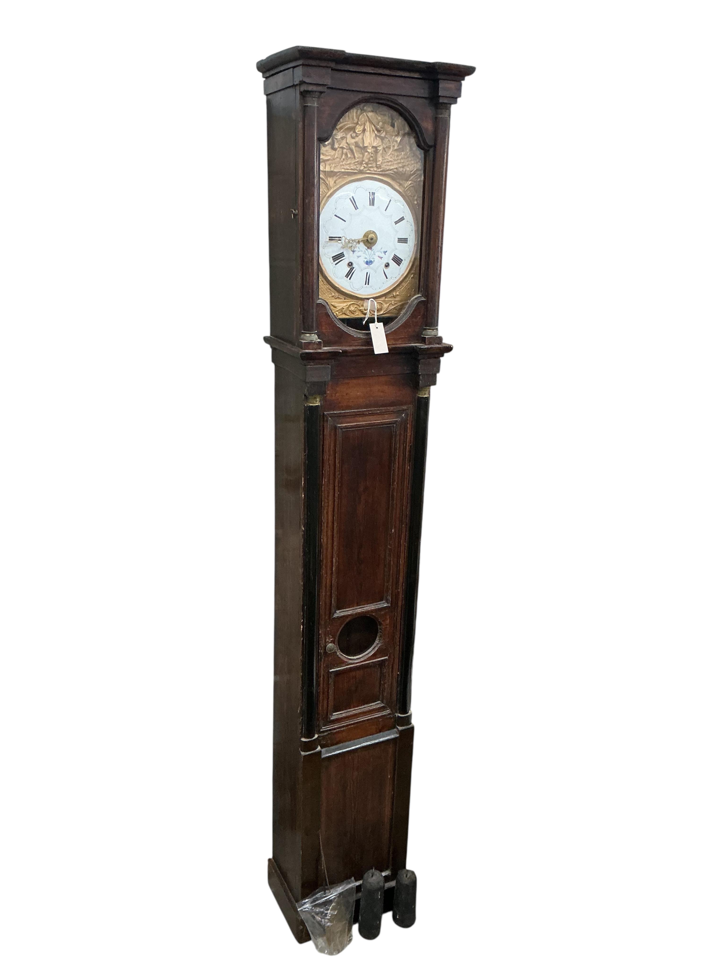 A 19th century French pine longcase clock, height 231cm
